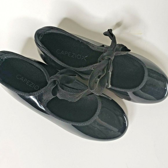 COPY - Capezio Tap Dance Shoes Girls Size 4W 4 W Black Patent Tie Up New - Picture 6 of 7